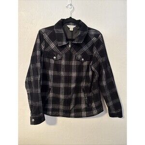 Christopher & Banks Plaid Jacket Women’s Medium Black Gray Zip Front